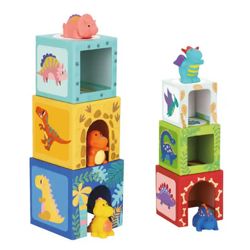 Cubes empilables et nid Dinosaures 12 pièces