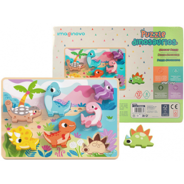 Puzzle à encastrer Dinosaures 3D en bois