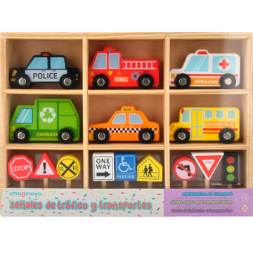 Véhicules et panneaux signalisation en bois 16 pièces