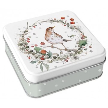 Boîte métallique 10x10x3.5cm Oiseau