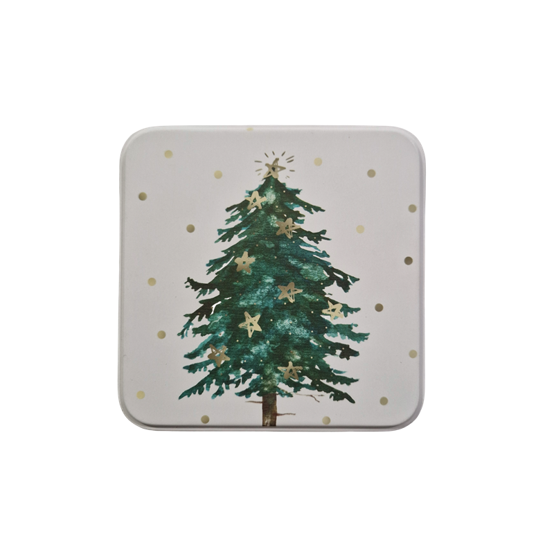 Boîte métallique 10x10x3.5cm Sapin