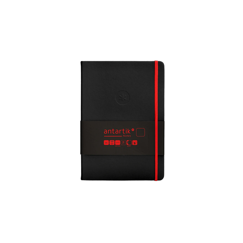 Carnet A5 uni 80g élast. rouge couv. rigide noir 100f