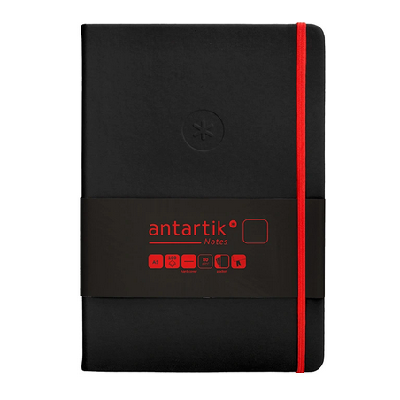 Carnet A5 uni 80g élast. rouge couv. rigide noir 100f