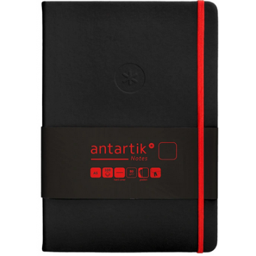 Carnet A5 uni 80g élast. rouge couv. rigide noir 100f