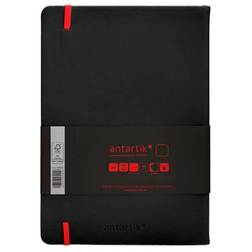 Carnet A5 uni 80g élast. rouge couv. rigide noir 100f