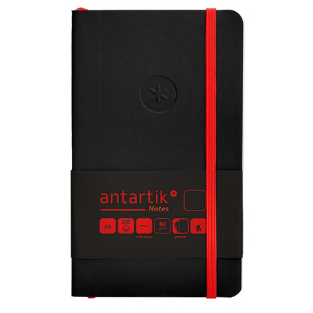 Carnet A6 uni 80g élast. rouge couv. souple noir x100f