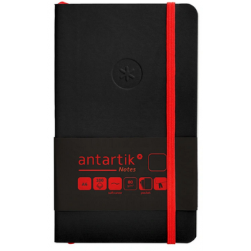 Carnet A6 uni 80g élast. rouge couv. souple noir x100f