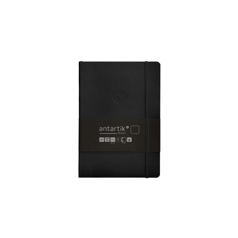 Carnet A5 uni 80g ferm. élast. couv. souple noir 100f