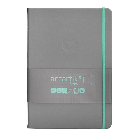 Carnet A5 uni 80g élast. turquoise couv. rigide gris 100f