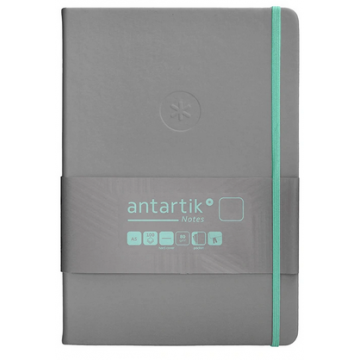 Carnet A5 uni 80g élast. turquoise couv. rigide gris 100f