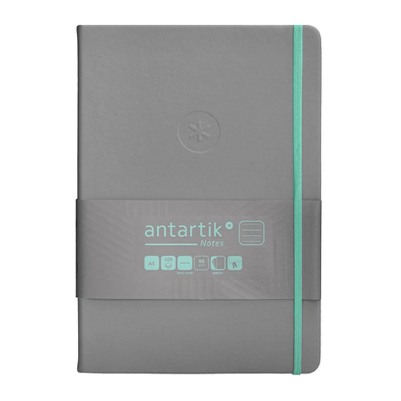 Carnet A5 ligné 80g élast. turquoise couv. rigide gris 100f