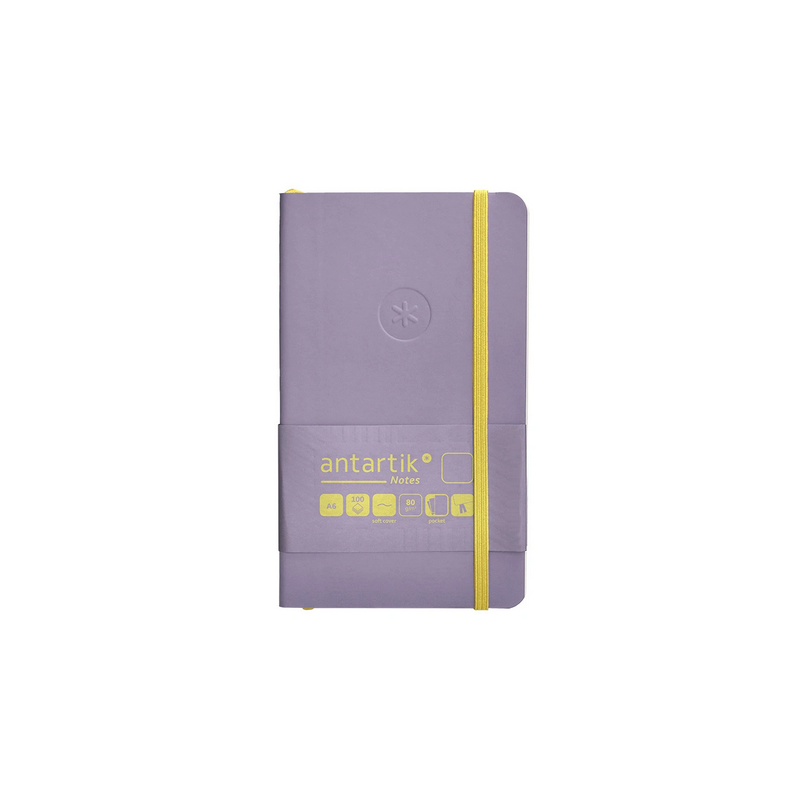 Carnet A6 uni 80g élast. jaune couv. souple lilas x100f