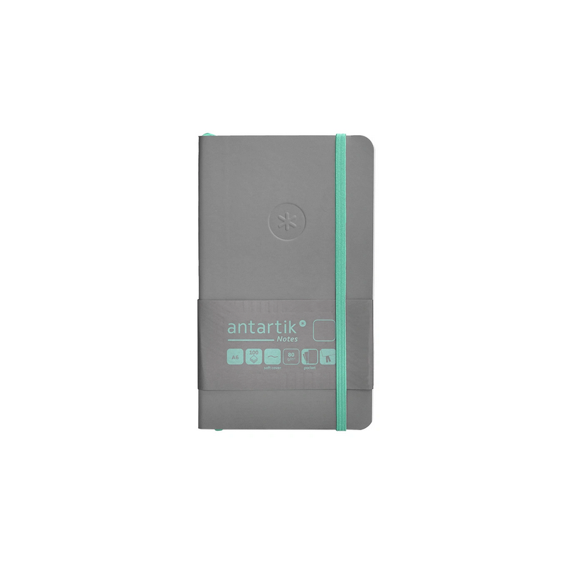 Carnet A6 uni 80g élast. vert menthe couv. souple gris x100f