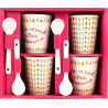 Set 4 tasses + cuillères porcelaine Petits Bonheurs