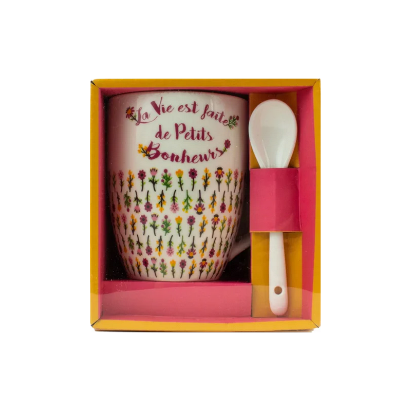 Mug + cuillère porcelaine Petits Bonheurs