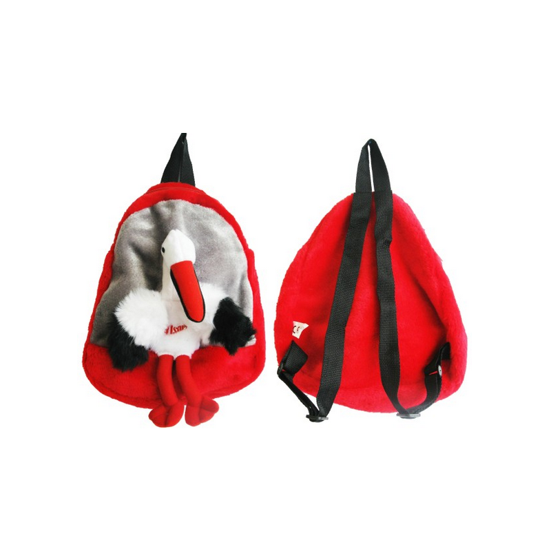 Sac à dos 30cm rouge peluche Cigogne