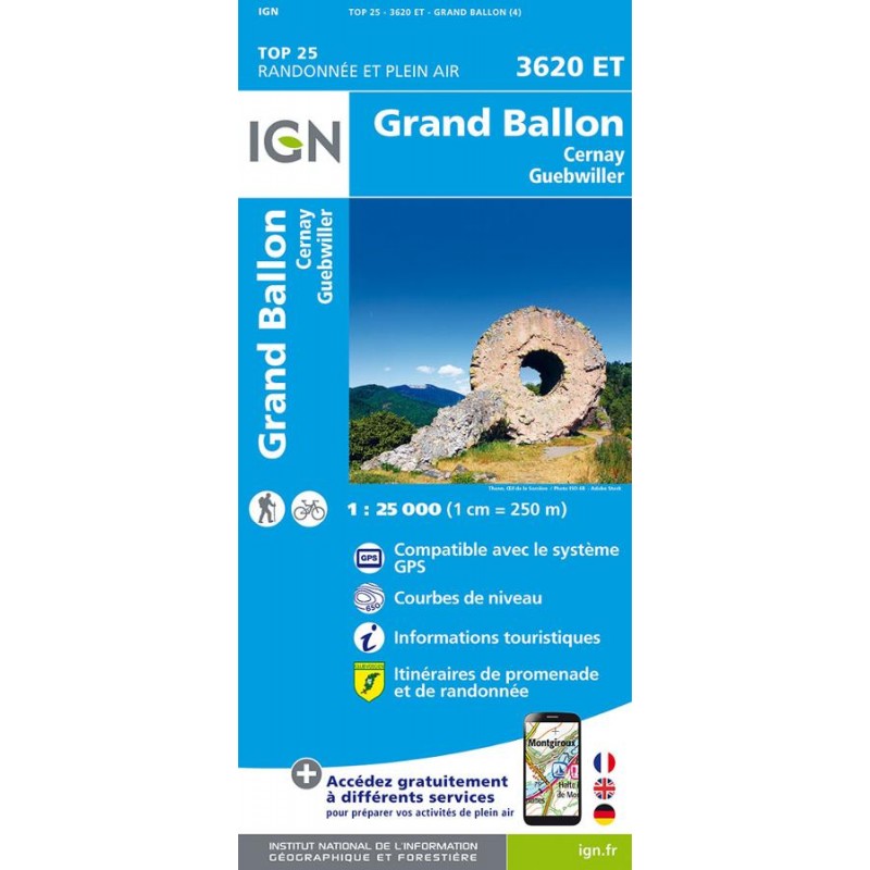 Carte IGN 3620ET Grand Ballon Cernay Guebwiller