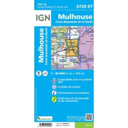 Carte IGN 3720ET Mulhouse Forêt domaniale de la Hardt