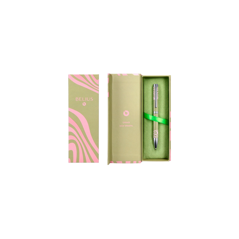 Stylo Bille Bélius Ink Dreams vert matcha att argent ondulations rose