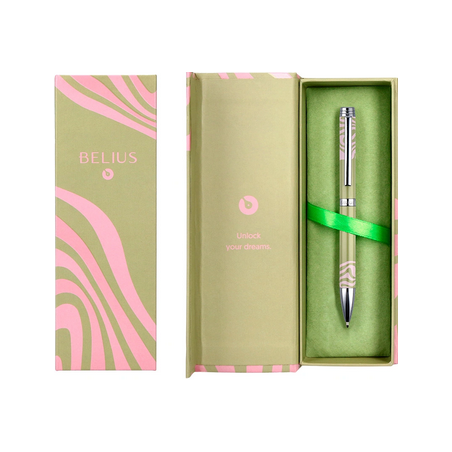 Stylo Bille Bélius Ink Dreams vert matcha att argent ondulations rose