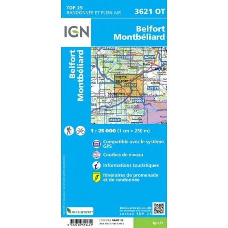 Carte IGN 3621OT Belfort Montbéliard