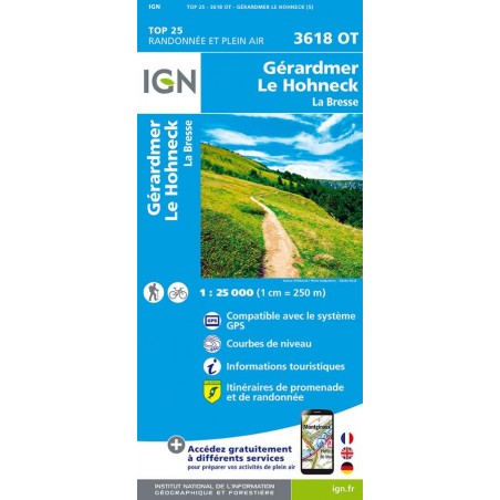 Carte IGN 3618OT Gérardmer Le Hohneck La Bresse
