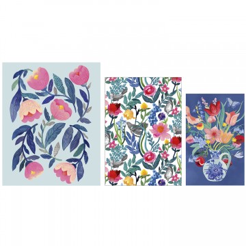 Lot de 3 carnets 64p 80g 2 lignés 1 uni - Série d'Artiste - Fleurs